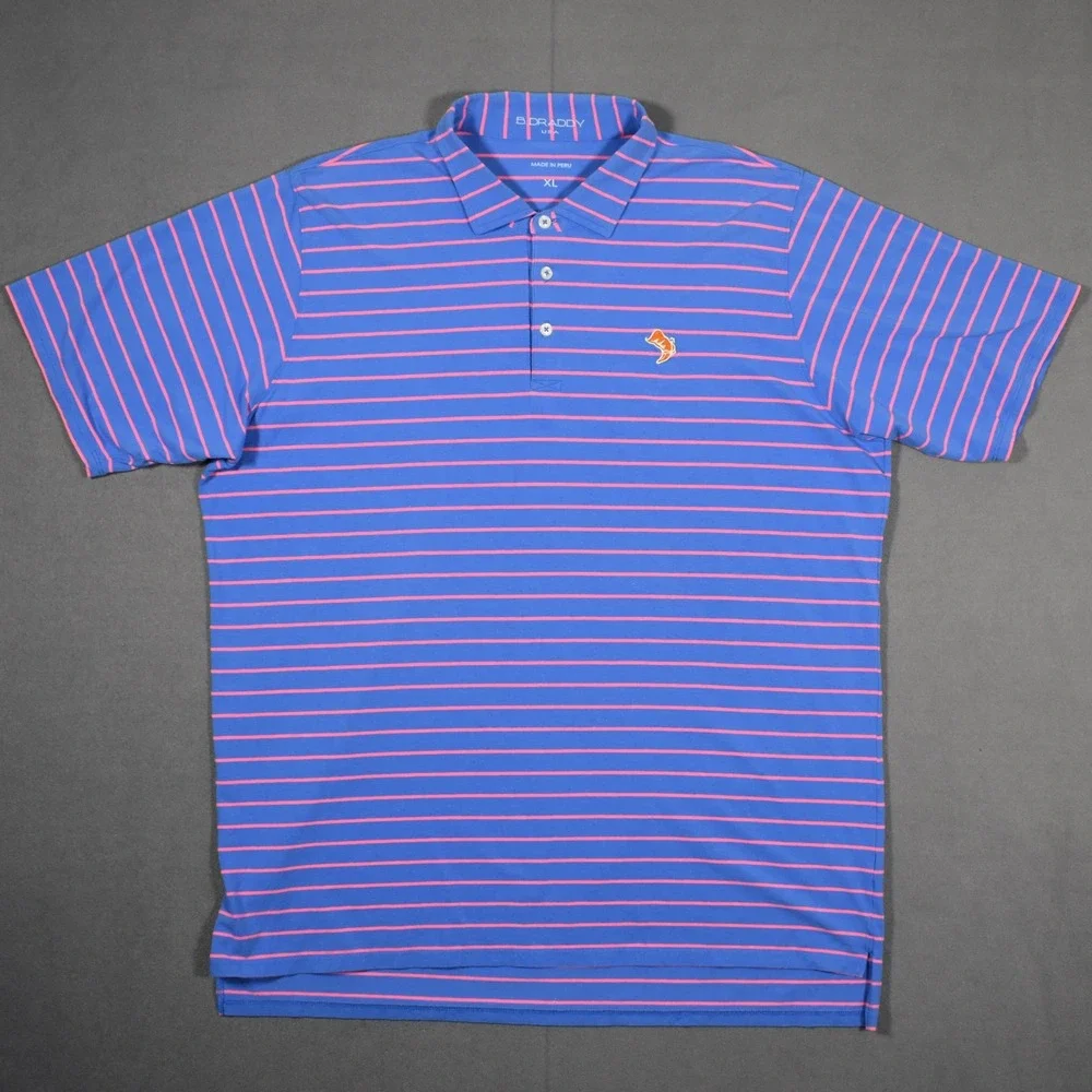 B Draddy Mens X-Large Golf Polo w Embroidered Boot Logo Blue Pink